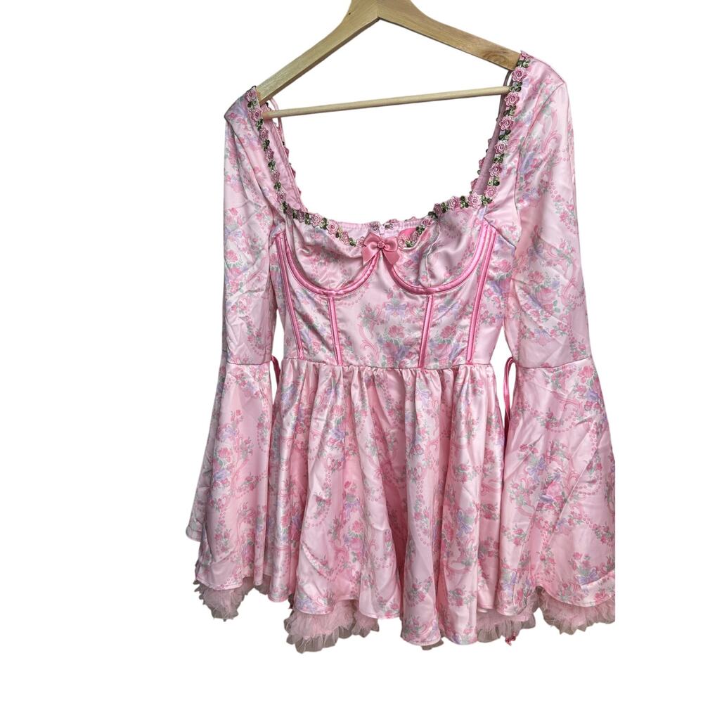 Pink Floral Victorian Dress with Zipper - Size S - Mint